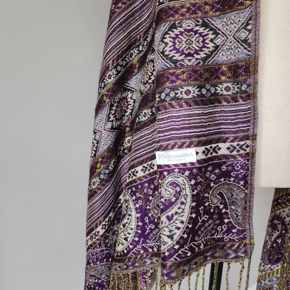 Pashmina 100% Cashmere Paisley Print Shawl Wrap Scarf - Picture 3 of 8